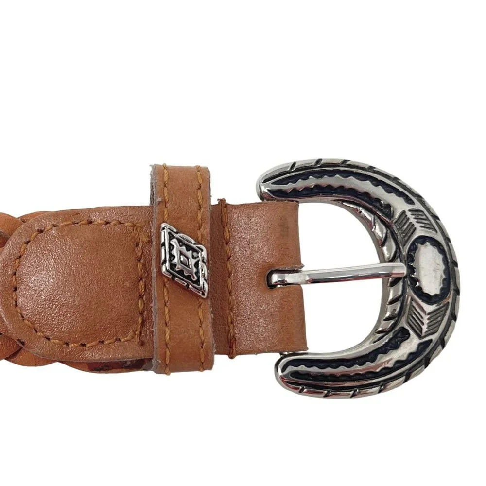 Vintage 1980's Unisex Omega Western Belt Size L Braided Leather Metal‎ Accents